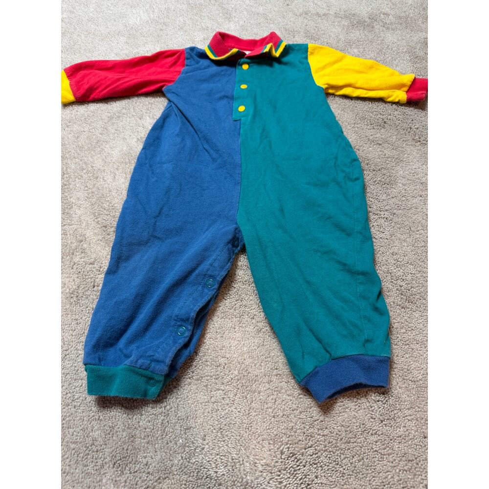 Vintage Okie Dokie Size 12 Mo Color Block One Piece Jumpsuit